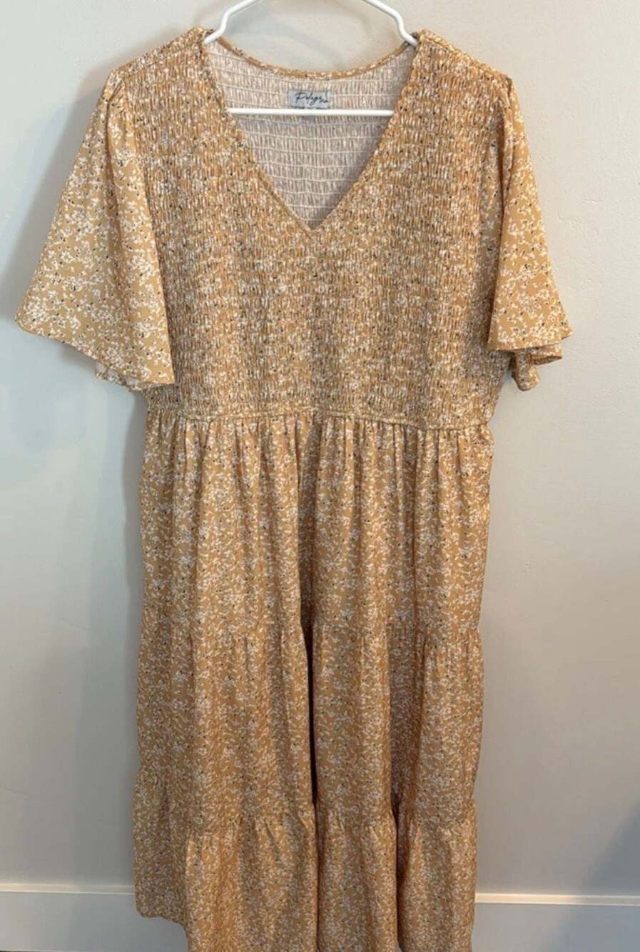 Polygram Smocked Tiered Floral Maxi Dress in Mustard